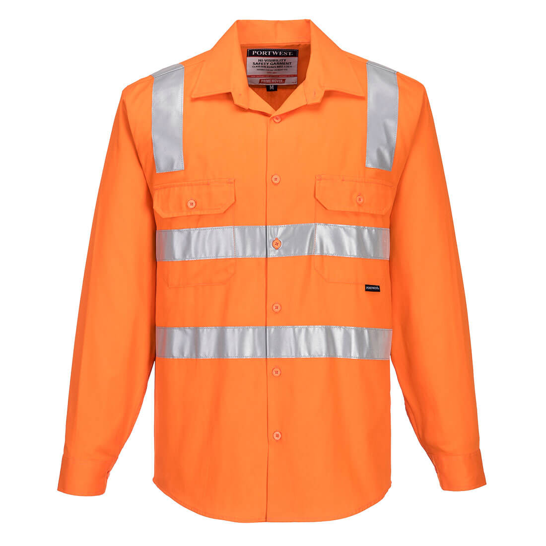 Hi-Vis Regular Weight Long Sleeve Shirt with Tape over Shoulder ORANGE - MS191